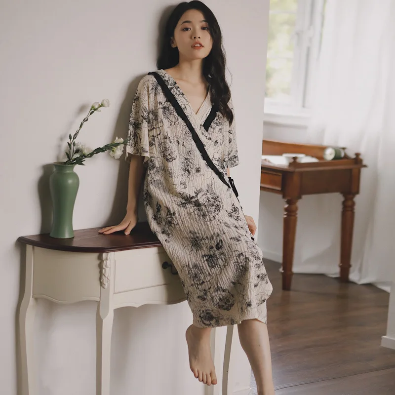 Vestido de lactancia posparto de manga corta de verano, camisón de lactancia para mujeres embarazadas, vestido informal holgado de maternidad a cuadros - imagen 4