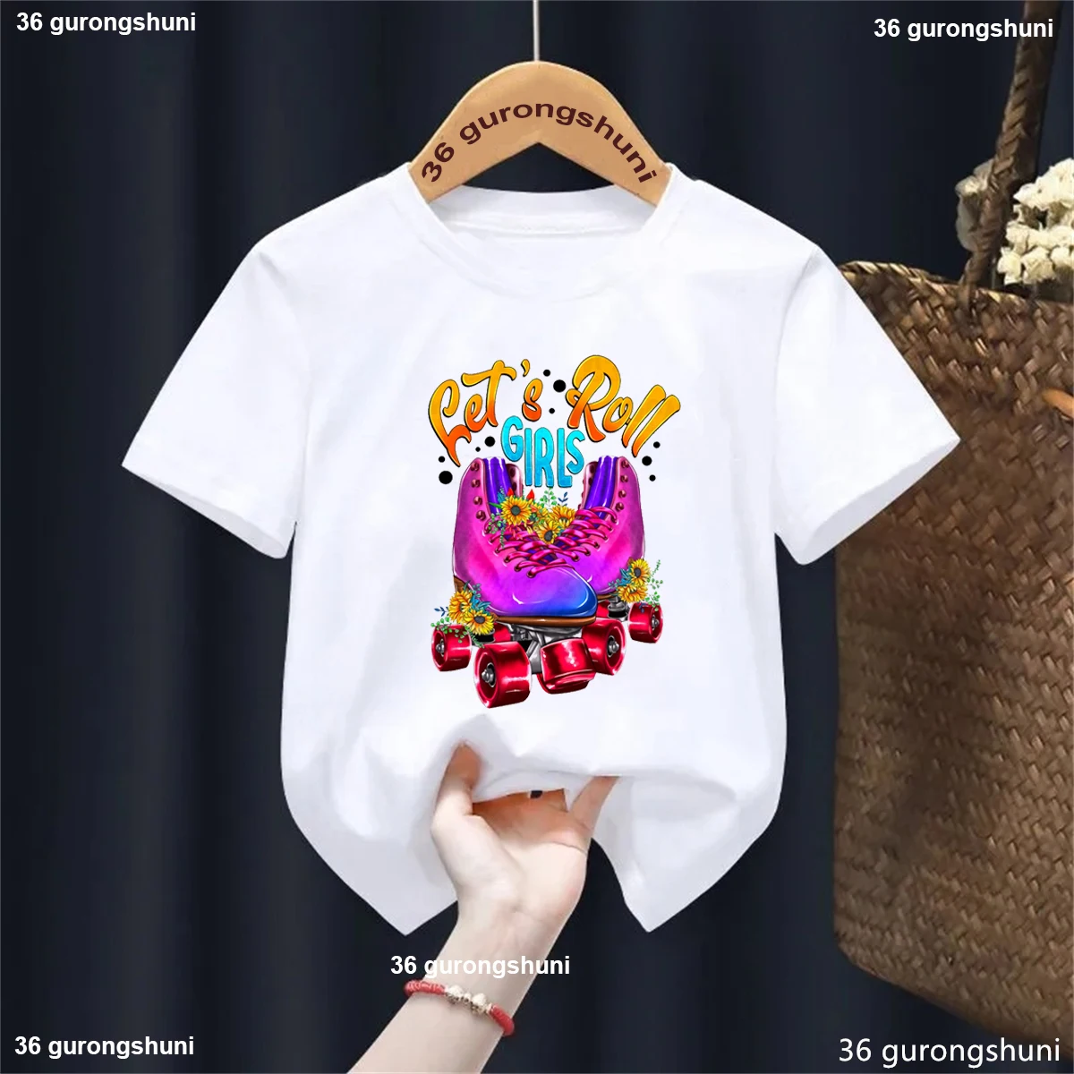 Camiseta con estampado con dibujo de Let'S Roll Girl, ropa para niños con alma de patinaje sobre ruedas para niñas, camiseta divertida Harajuku Kawaii para niños