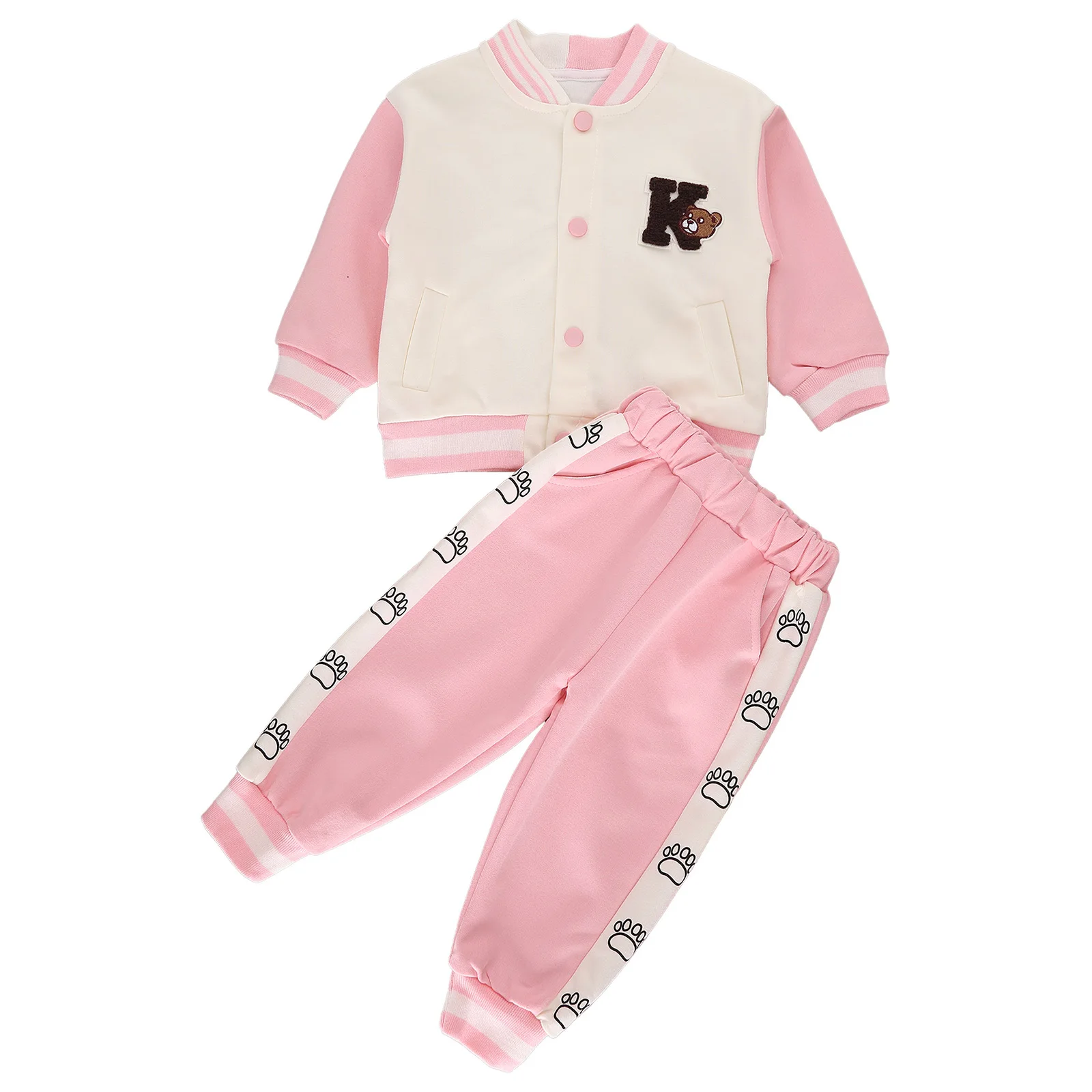 Conjunto chándal infantil oso bordado – Chaqueta béisbol primavera otoño - imagen 4