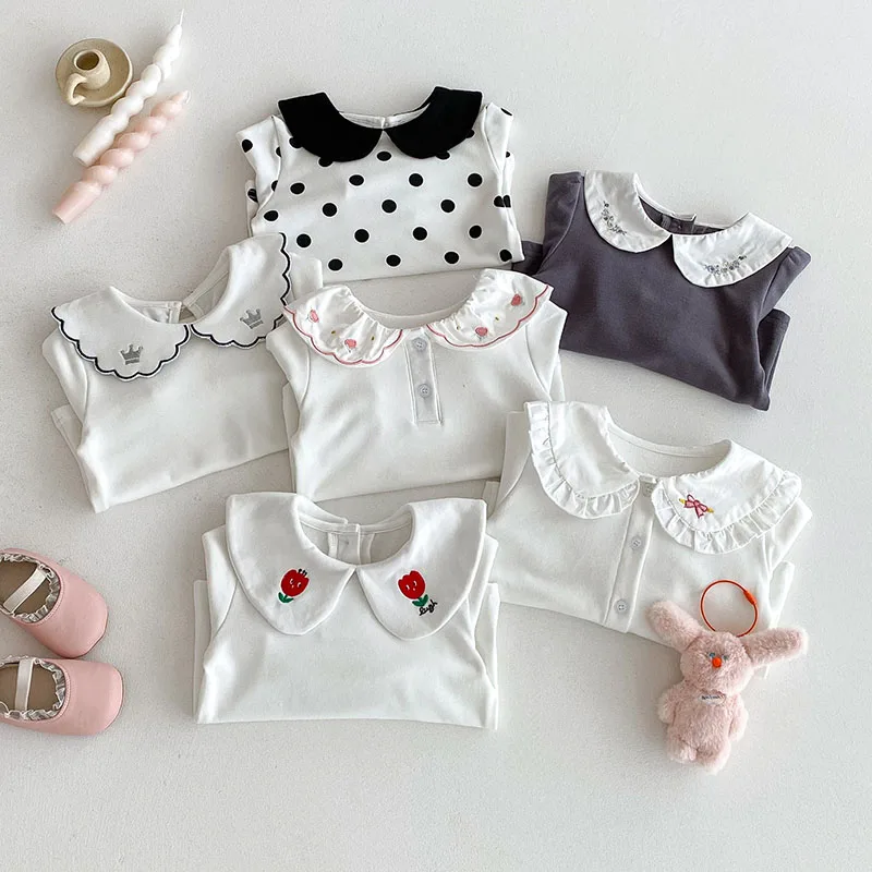 MILANCEL, nuevas camisetas interiores de otoño para bebés de 0 a 3T, dulce bordado con lazo de flores, camisa de fondo para niñas, ropa fina para niños pequeños, Tops - imagen 4