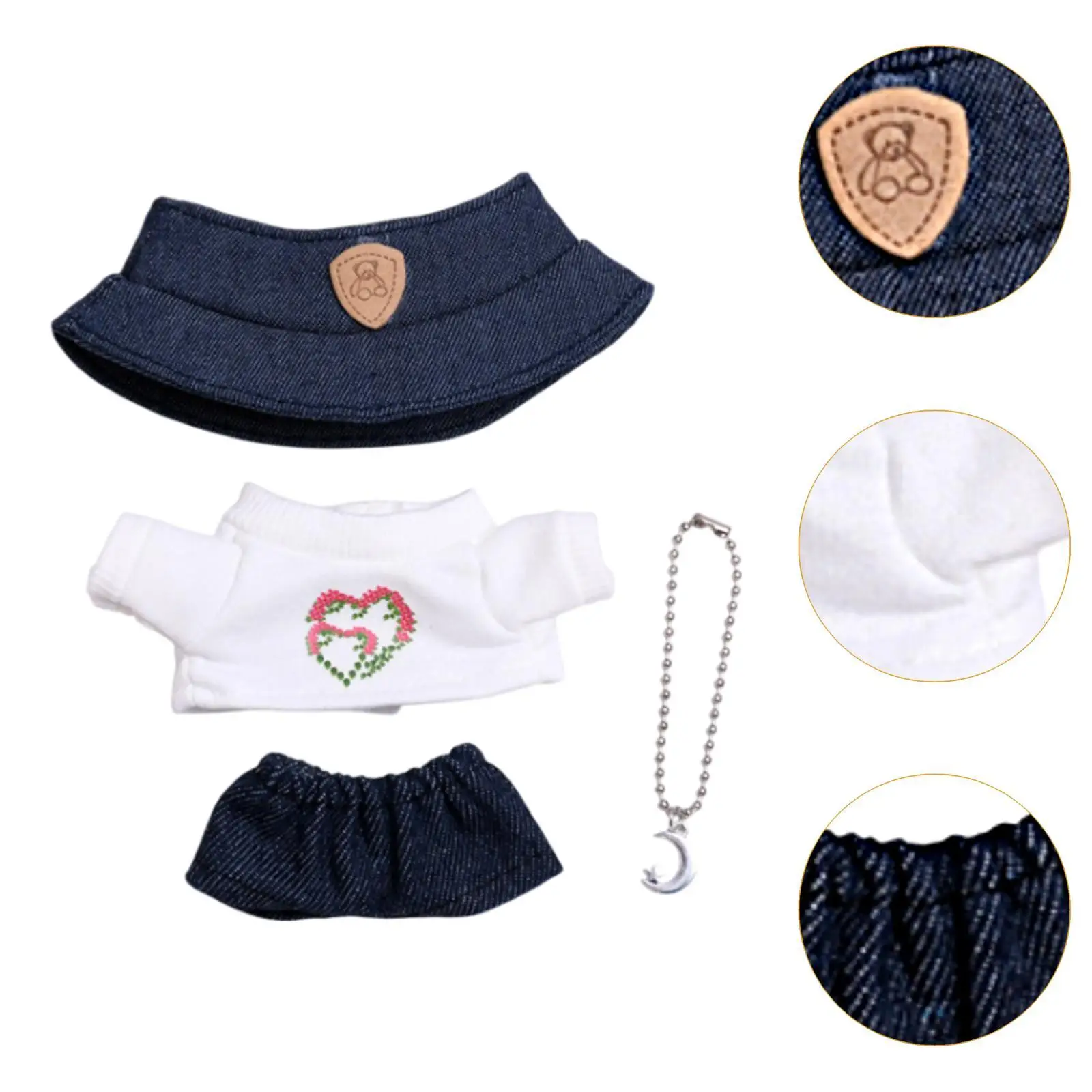 4Pcs Mini with Doll T-shirt, Jeans, Necklace, Hat Cute Dress up Costume Accessories Doll Clothes for 15/17 cm Pendant Doll Gift