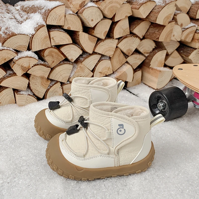 Otoño Invierno, botas de nieve para bebés y niños, zapatos para niños al aire libre, a prueba de viento, impermeables, antideslizantes, suela suave, botas gruesas de felpa para niños - imagen 3
