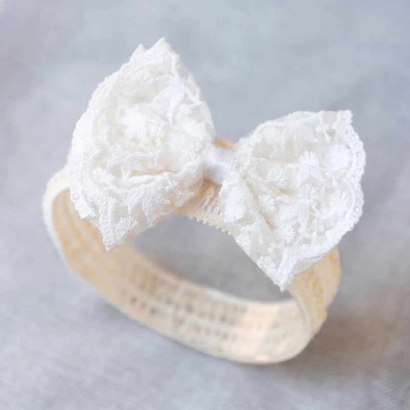 Diademas de bebé con lazo de encaje blanco para niña, bonita banda para el pelo con lazo, turbante elástico para bebé, accesorios para el cabello para recién nacido