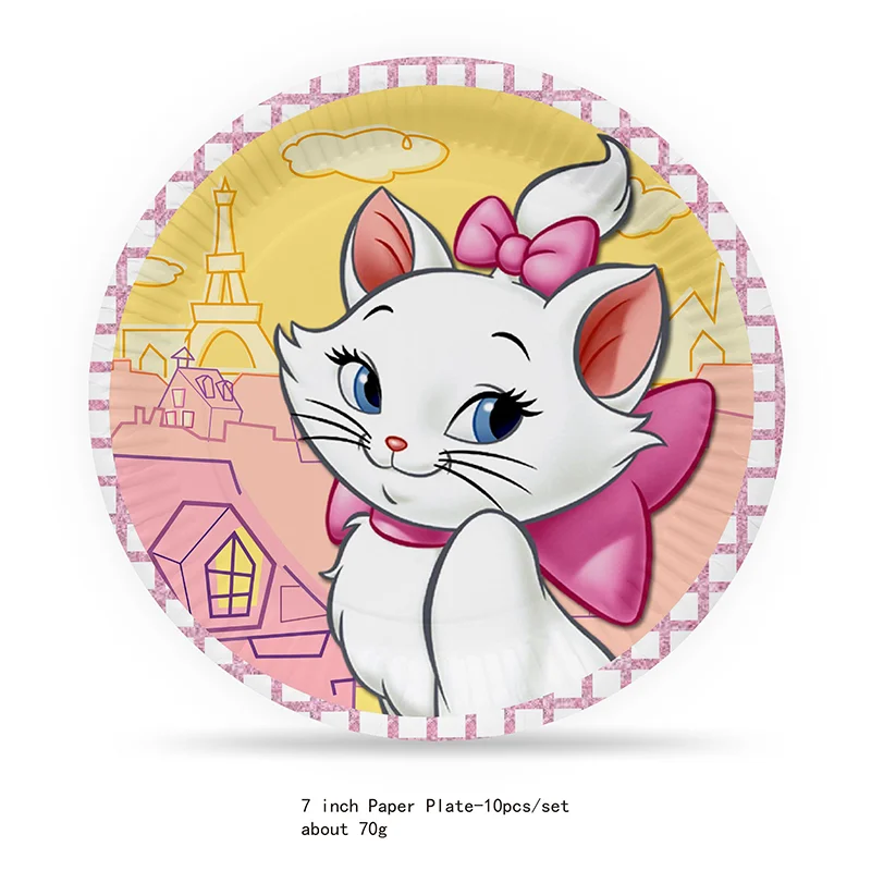 Suministros desechables para fiesta de feliz cumpleaños de niña, plato de taza con globo de aluminio, decoración para Baby Shower, Disney, los AristoCats - imagen 3