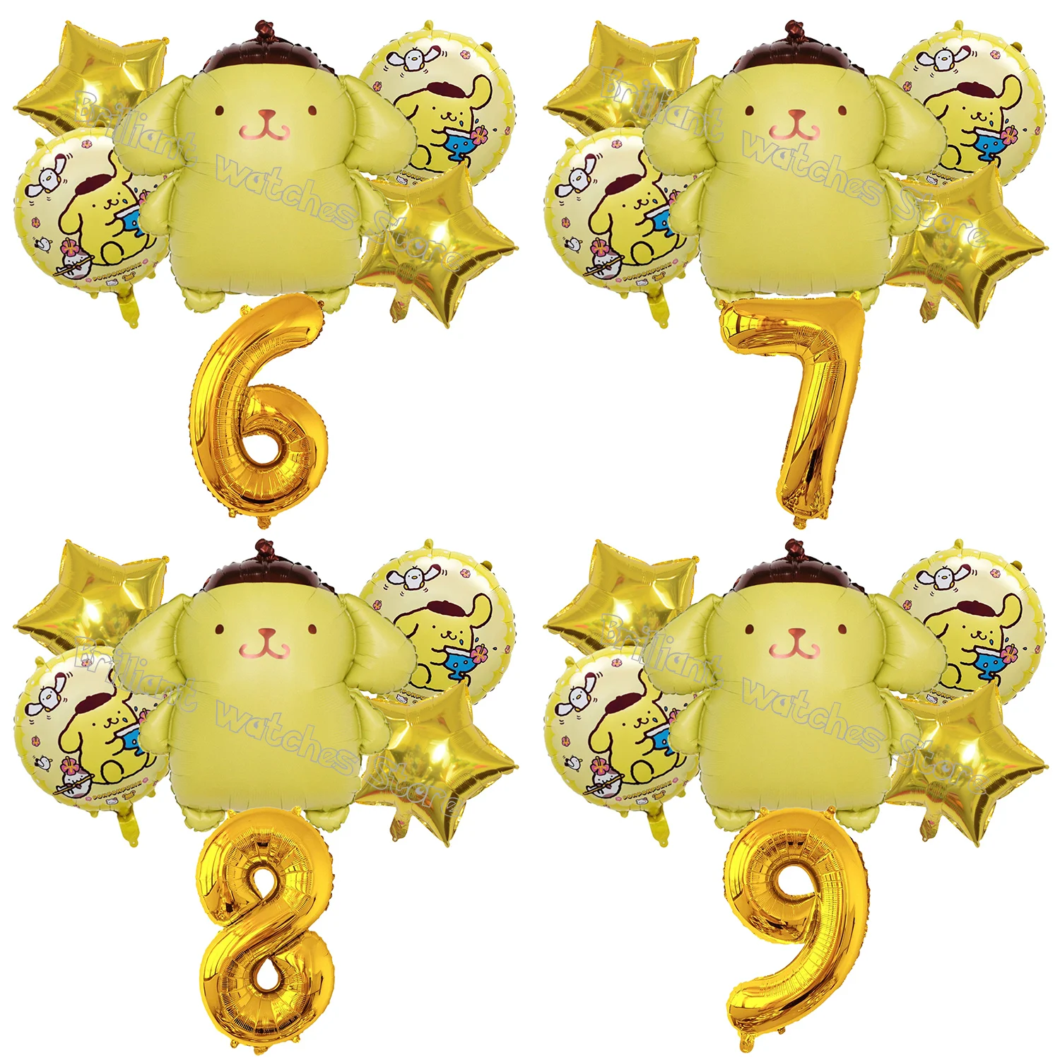 Juego de globos de cumpleaños Pompompurin, globo decorativo de papel de aluminio para perro Purin, globos con números, accesorios de decoración para fiesta de dibujos animados, regalo