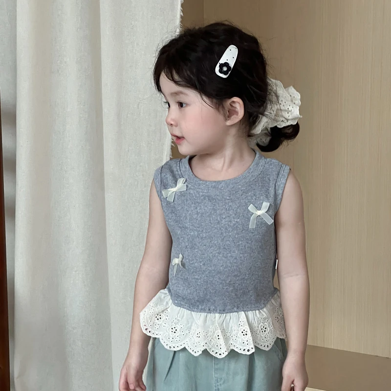 Camiseta sin mangas niña verano con lazo decorativo - imagen 5