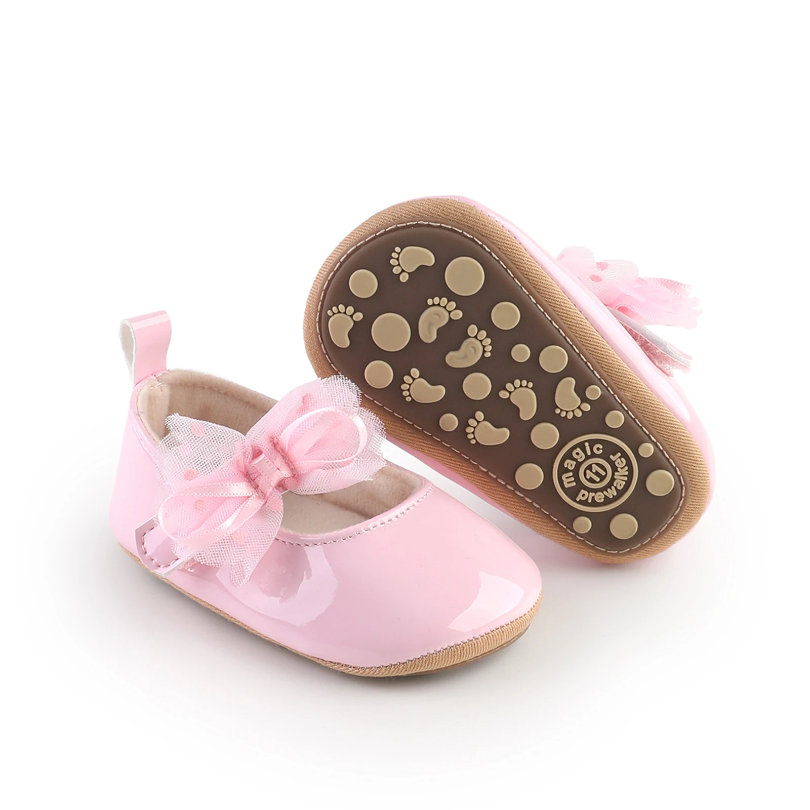 VISgogo Zapatos de princesa para niñas, zapatos de primeros pasos con lazo de cuero PU suave, parte inferior antideslizante, zapatos para niños pequeños - imagen 4