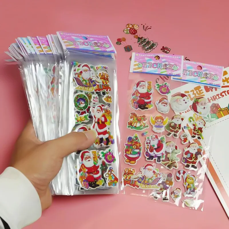 5 uds regalo de Navidad Feliz Navidad pegatina de burbujas 3D dibujos animados Santa Claus campana pegatinas hinchadas Año nuevo Navidad decoración adhesiva para chico - imagen 4