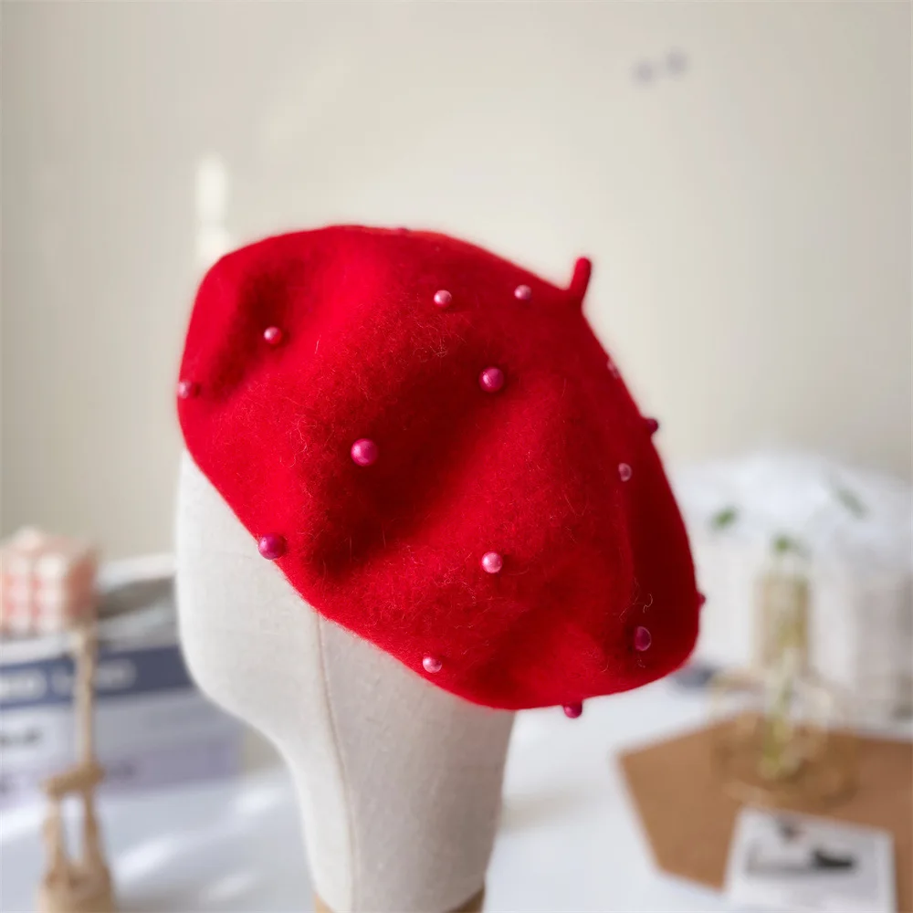 Boina de lana con perlas para bebé – Gorro retro de invierno - imagen 3