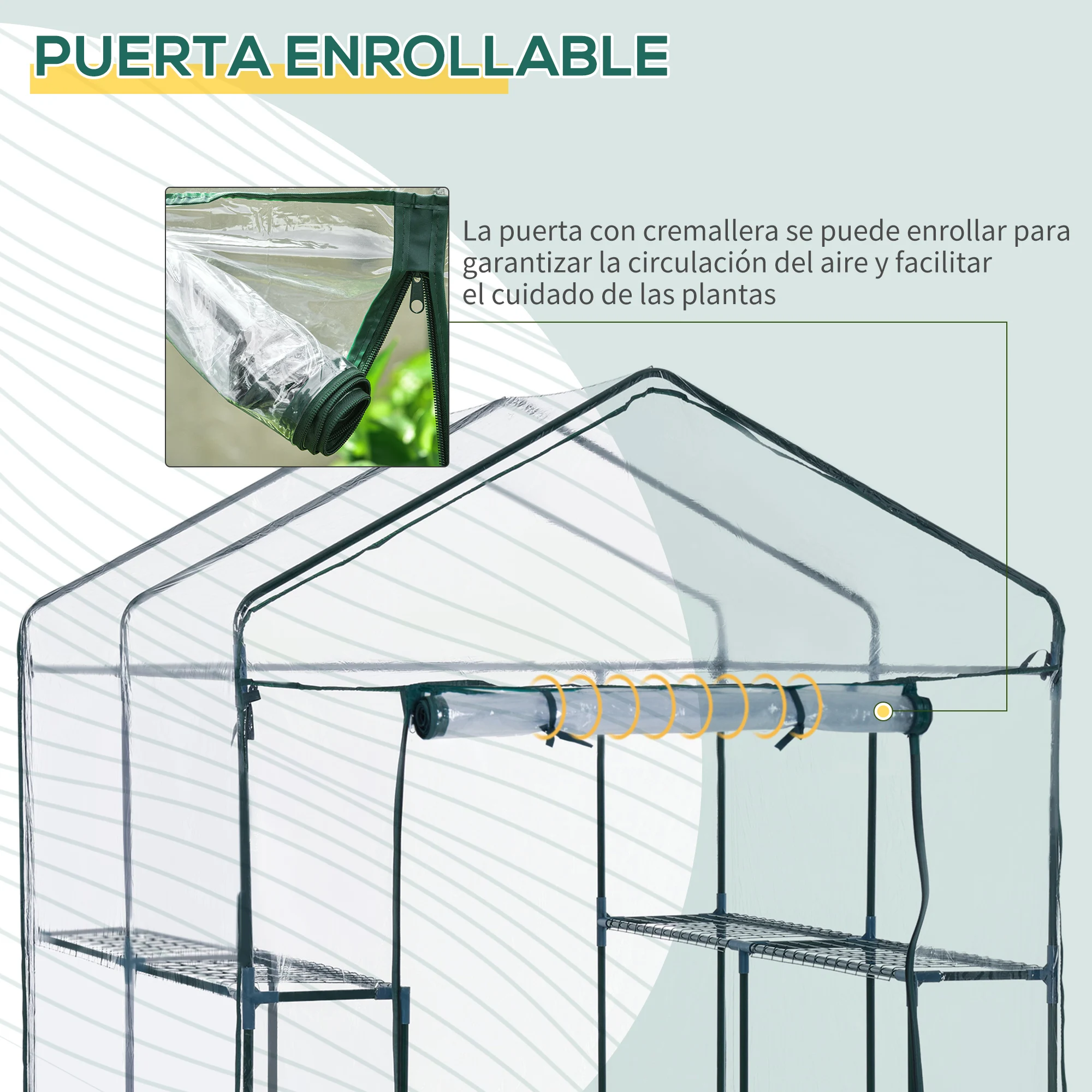 Outsunny Invernadero Transparente de Jardín Vivero Casero Plantas con 3 Pisos 143x143x195cm Marco Acero Jardinería Invernadero - imagen 5