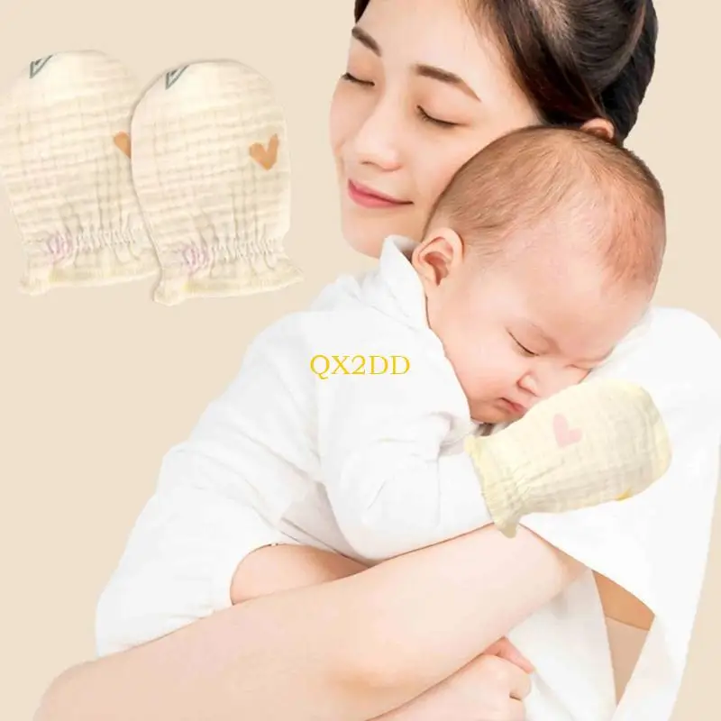 QX2D Guantes algodón para bebé con diseño que no fundas transpirables para manos recién nacido, guantes lavables a - imagen 3