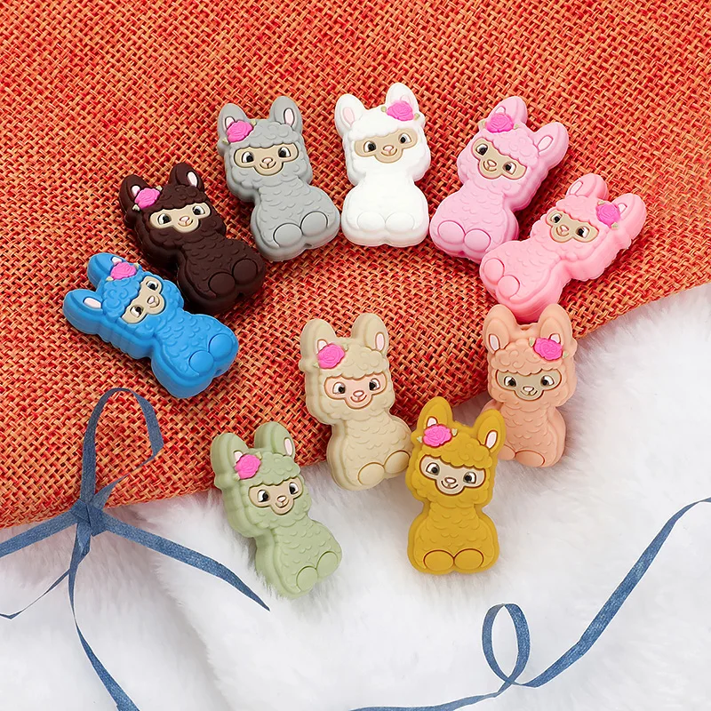 5 uds. De cuentas de silicona de animales de Alpaca de dibujos animados para fabricación de joyería DIY, cuentas de pulsera de joyería utilizadas en bolígrafo - imagen 2