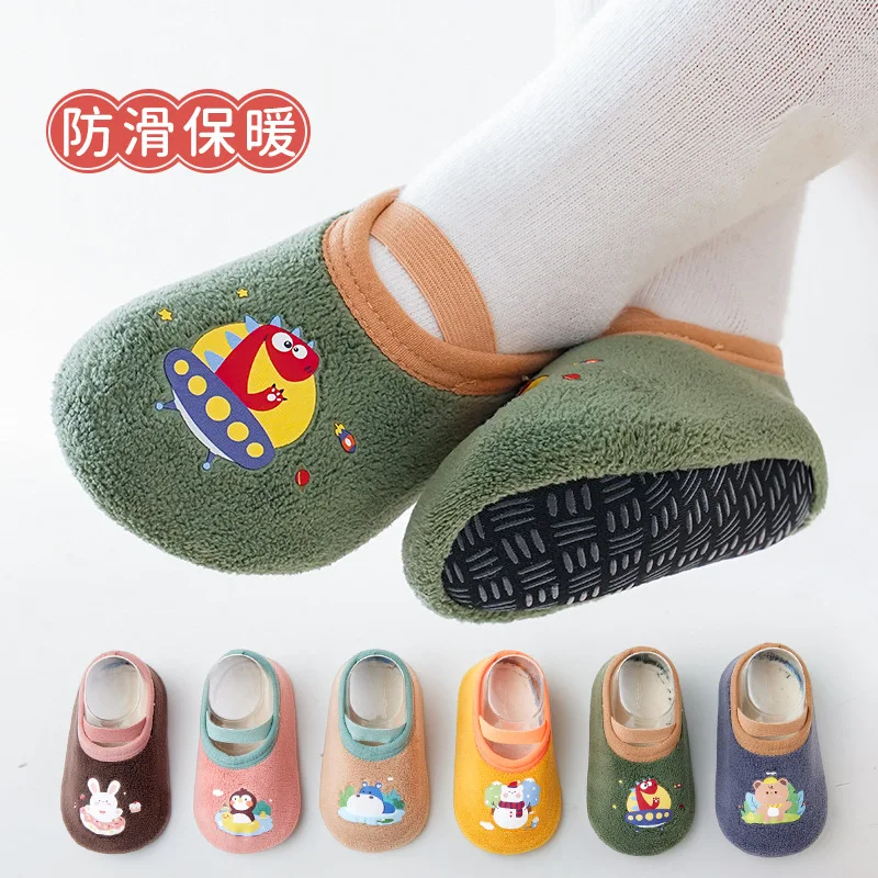Calcetines antideslizantes de algodón con suela suave para primeros pasos, zapatos cálidos para bebés para niños pequeños, lindos calcetines de suelo para niños y niñas con dibujos animados - imagen 2