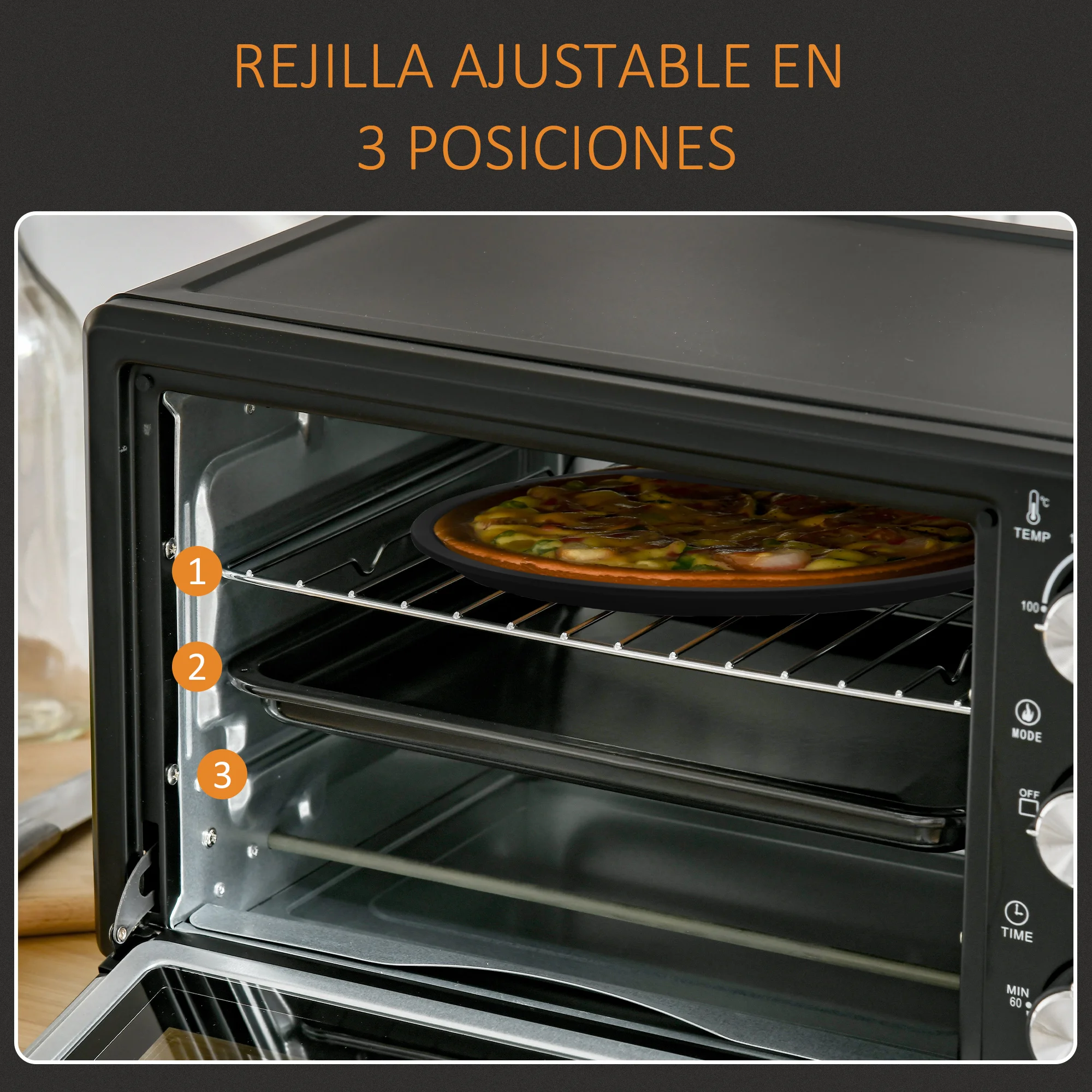 HOMCOM Horno Eléctrico de Sobremesa Horno Sobremesa de 21L 1400W Mini Horno Eléctrico con Temporizador hasta 60min y Temperatura Regulable hasta 230℃ - imagen 5