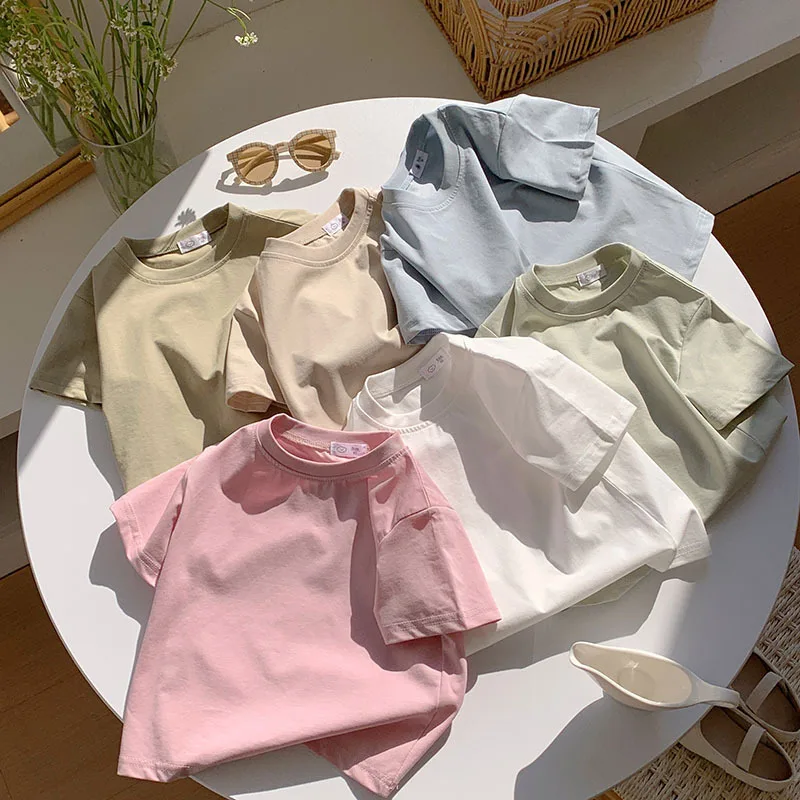 Camisetas lisas para niños, camisetas para niños y niñas, ropa de algodón en blanco para bebés, camisetas blancas, camisetas de verano para niños de manga corta - imagen 2