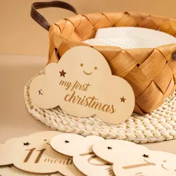 Tarjetas mensuales desarrollo bebé set nube madera