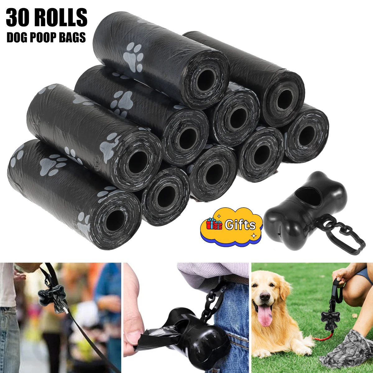 10/30/50 rollos de bolsas desechables para excrementos de perros, diseño de perro, limpieza de excrementos de mascotas, herramientas dispensadoras de bolsas de hueso - imagen 2