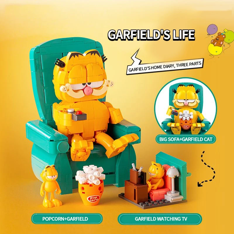 Bloques de construcción Garfield, juego de ladrillos para sofá Sentado Garfield con Mini figuras, modelo de escena de Anime clásico, juguetes educativos DIY para niños - imagen 4
