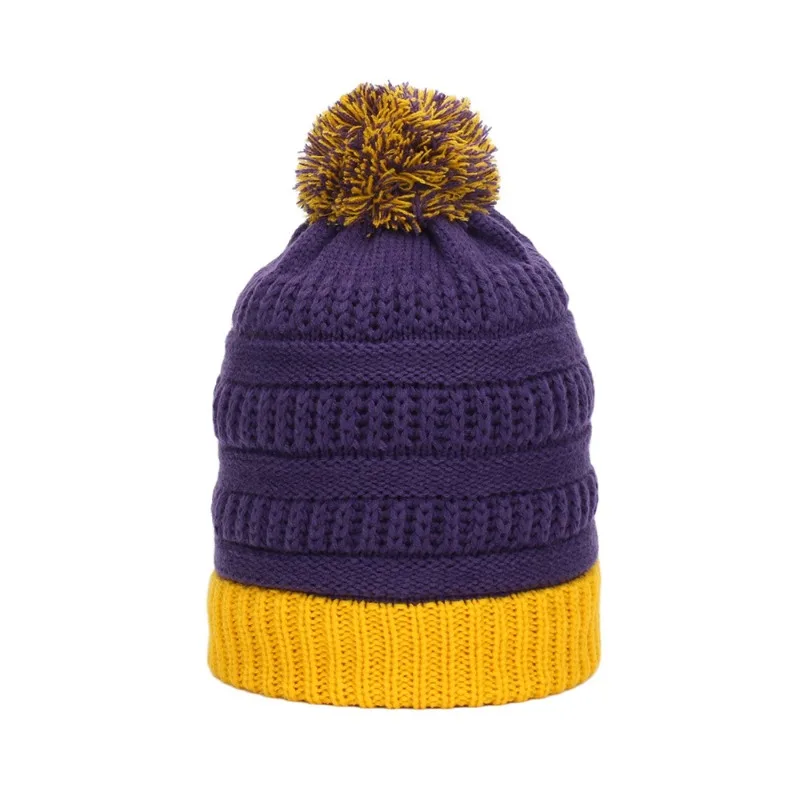 ¡Beanie con pompones y bloques de color más vendido! Moda para mujer, gorro de punto cálido a prueba de viento, versátil, elegante, acogedor y llamativo. - imagen 5