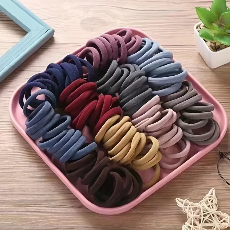 Corbata básica para el pelo de nailon, 50 unidades/juego, nuevas bandas de goma para el pelo para mujer y niña, colores caramelo, coleta, accesorios para el cabello a la moda