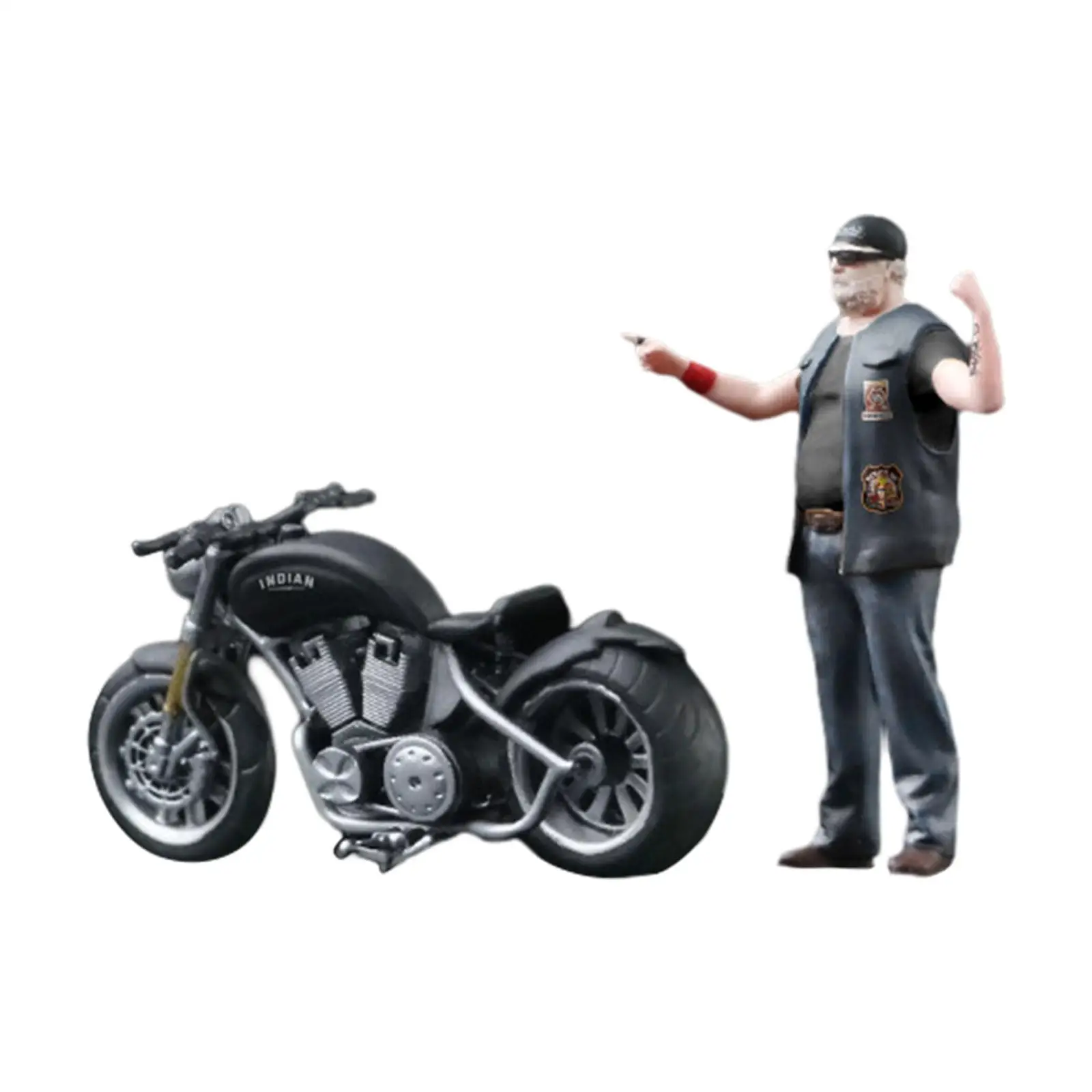 1:64 Uncle and Motorcycle Photo Prop Collectibles Motorcycle Model for Photography Props Miniature Scene Diorama Accessories
