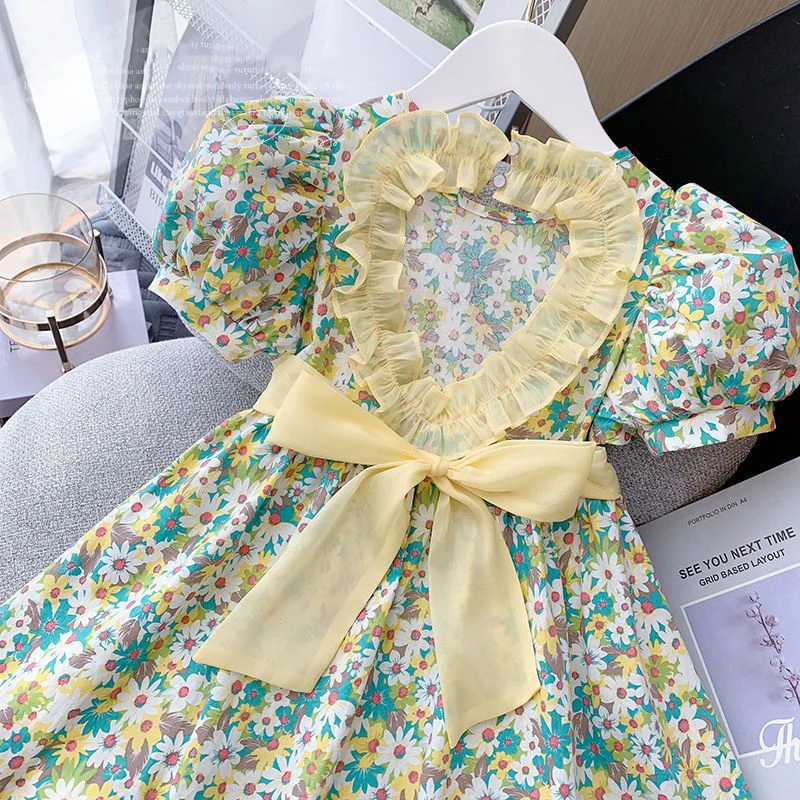 Vestido floral de manga corta para bebé en algodón puro transpirable - imagen 4