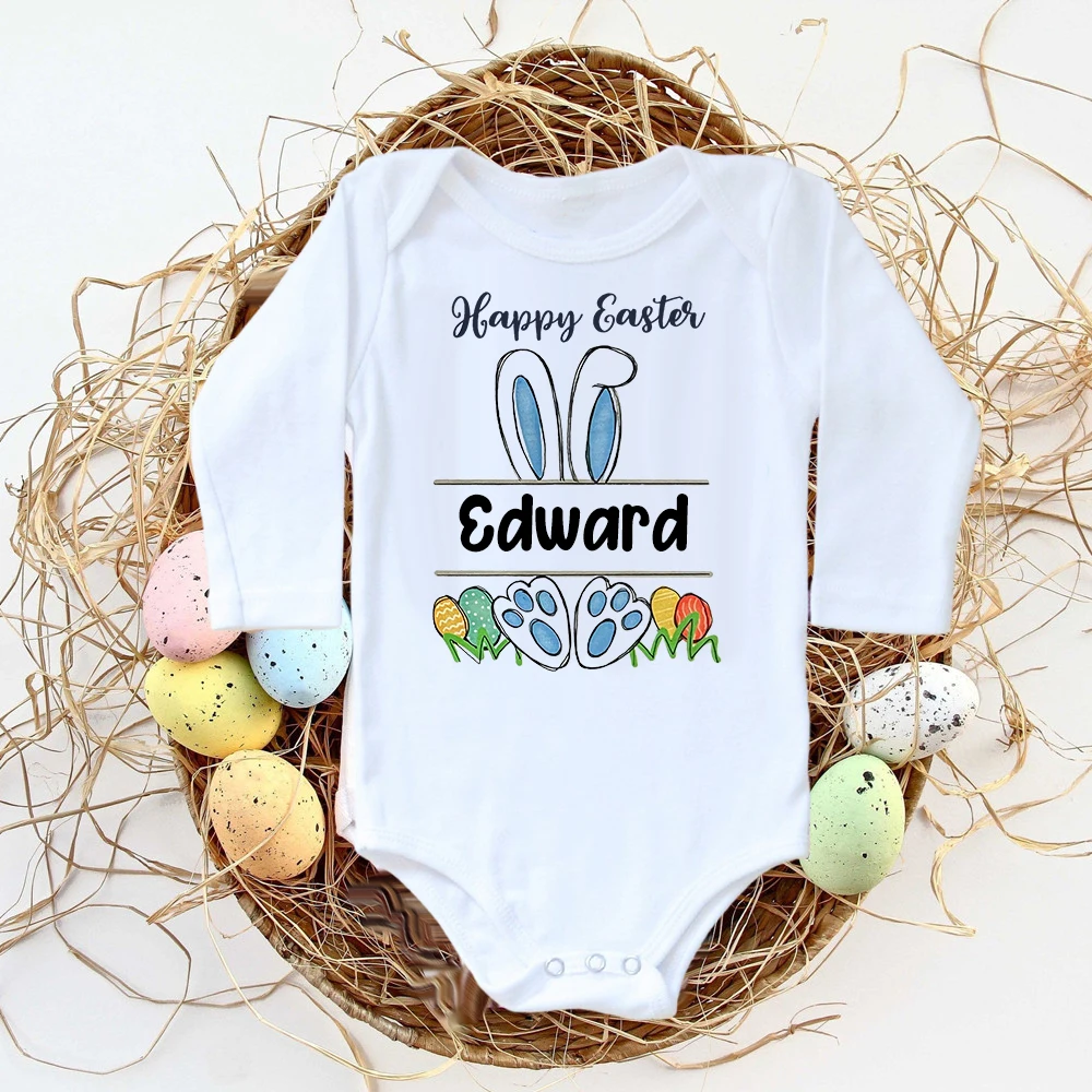 Body personalizado de Pascua para bebé, trajes infantiles con nombre personalizado, ropa para niño y niña, mono de fiesta, pelele bonito de conejito para recién nacido - imagen 5