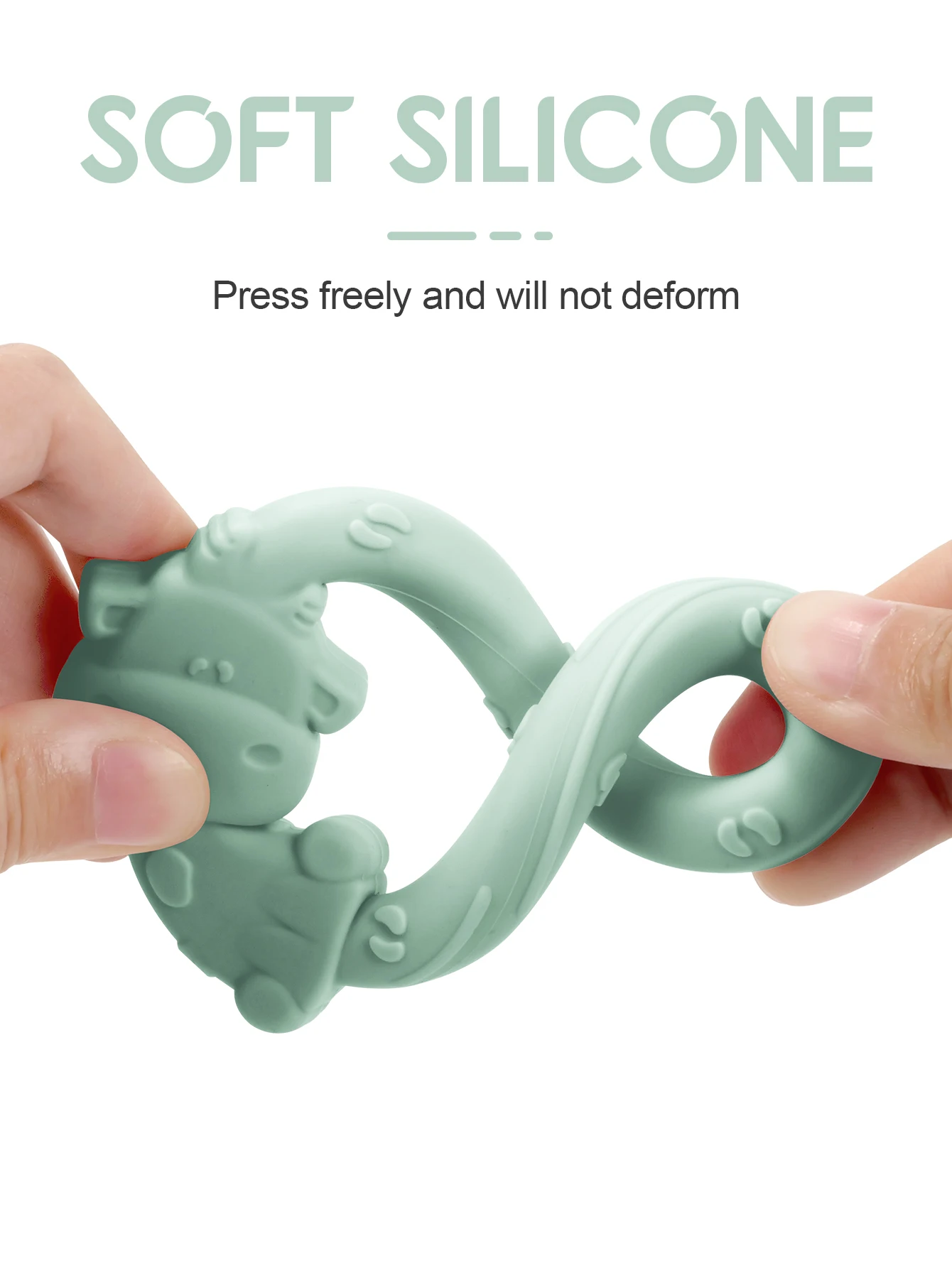 TYRY.HU-Juego de juguetes mordedores de silicona para bebé, 3 uds., formas de animales bonitos, vaca, Tigre, jirafa, mordedores infantiles de calidad alimentaria, alivio seguro de la dentición - imagen 5