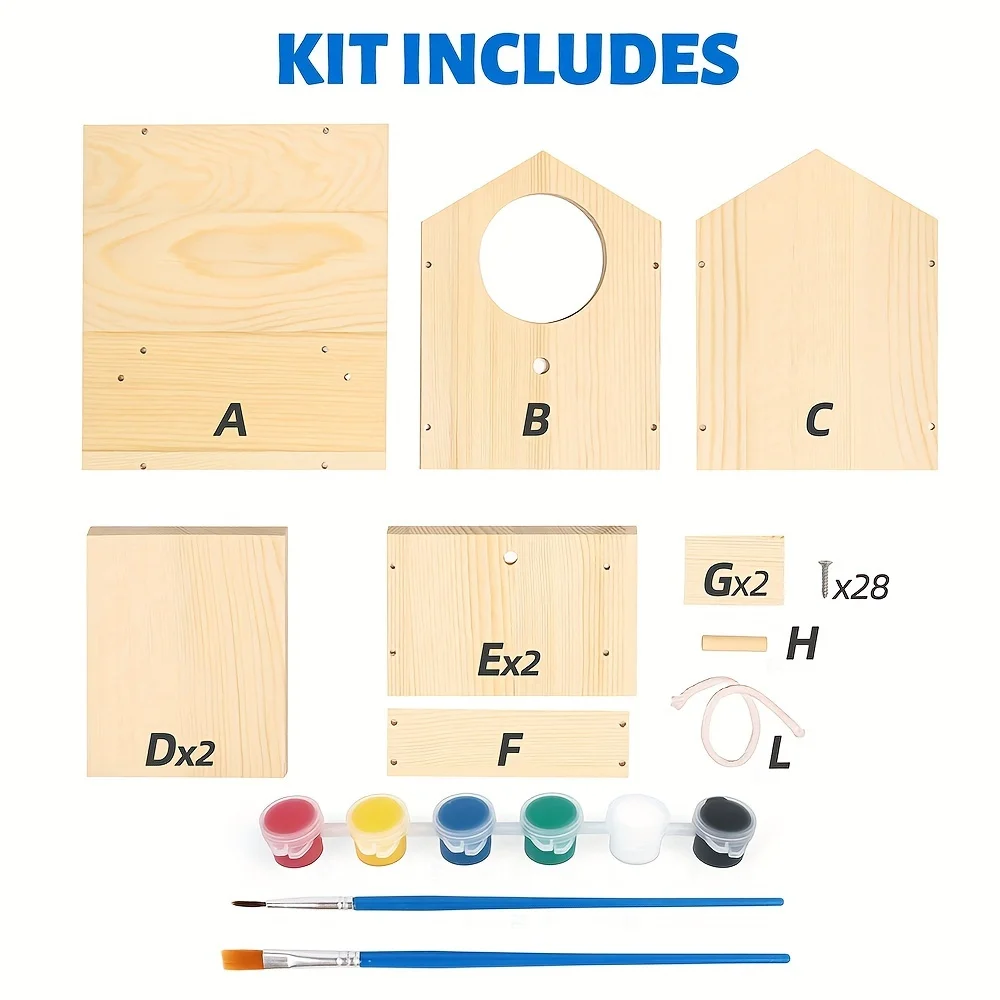 Kits de casitas de pájaros de madera DIY, juego creativo de artes y manualidades para niños y adultos, casas de pájaros de madera sin terminar con pinceles de tiras de pintura - imagen 4