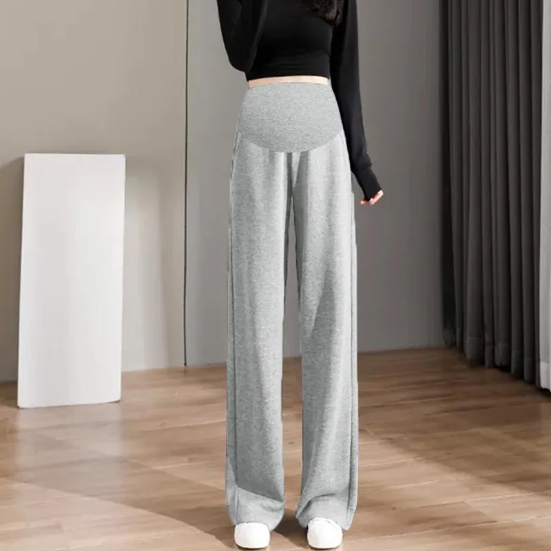 8088 #   Pantalones largos rectos de algodón informales para mujer embarazada, ropa holgada de pierna ancha para el vientre, otoño 2022 - imagen 4
