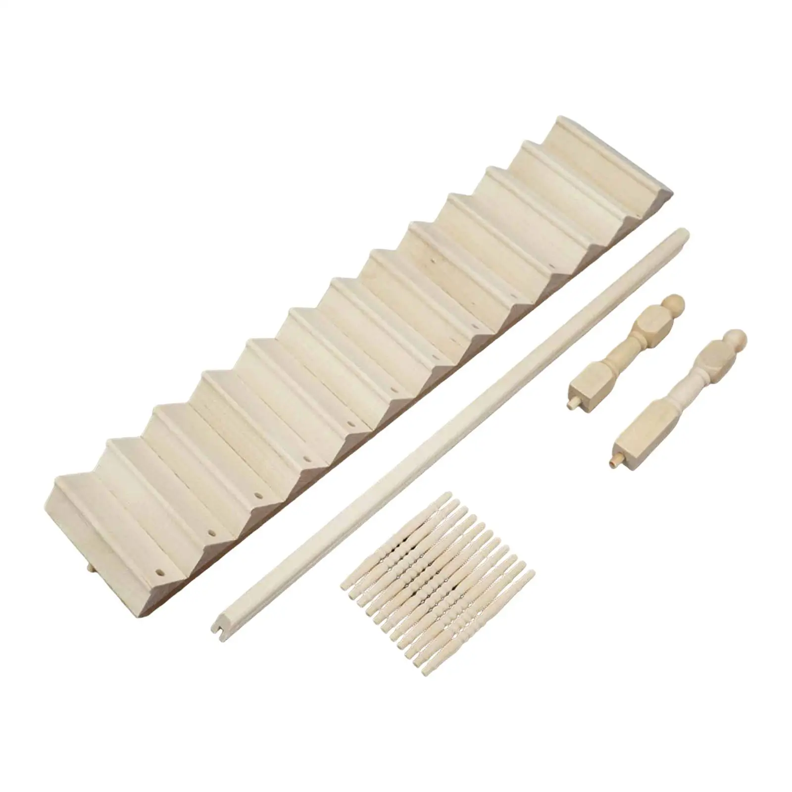 Dollhouse Furniture Wooden Miniature Staircase Kit Unpainted Handrail for Sand Table Model Train Fairy Garden Decor