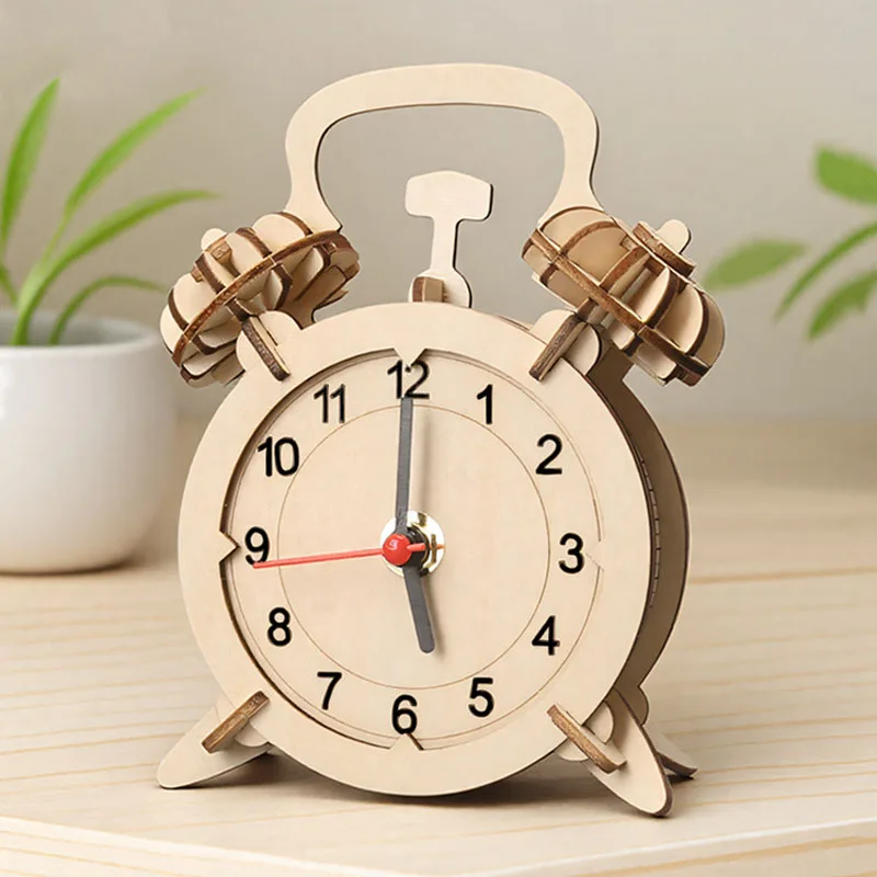 Ciencia infantil hecha a mano 3D modelo estereoscópico de madera hecho a mano DIY creativo reloj Retro juguete de ensamblaje