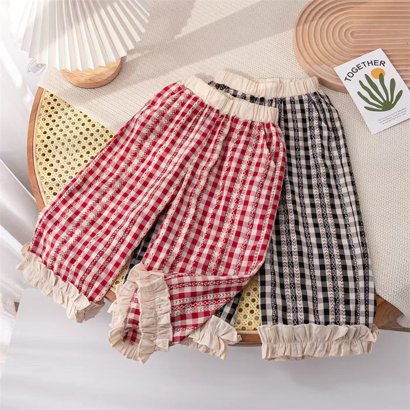 Pantalones holgados de verano para niños con cintura elástica y encaje