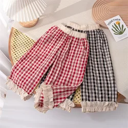 Pantalones holgados de verano para niños con cintura elástica y encaje