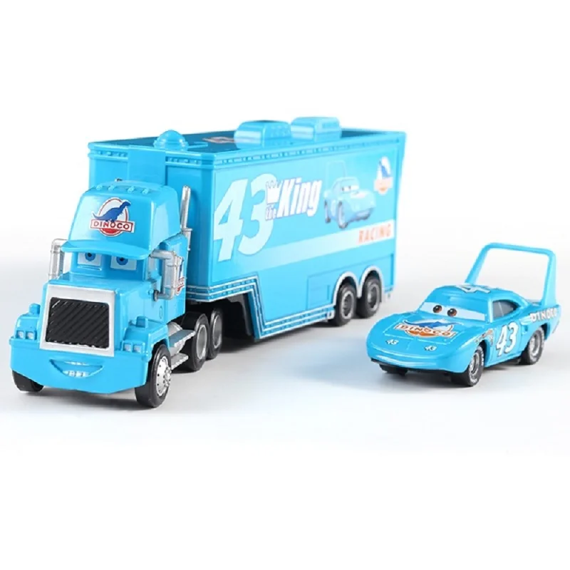 Figuras de Disney Cars Mack Truck Lightning McQueen Racing, modelo fundido a presión, Mini Vehículo de juguete para niños, figuras de colección, regalos de cumpleaños, 1:55 - imagen 2