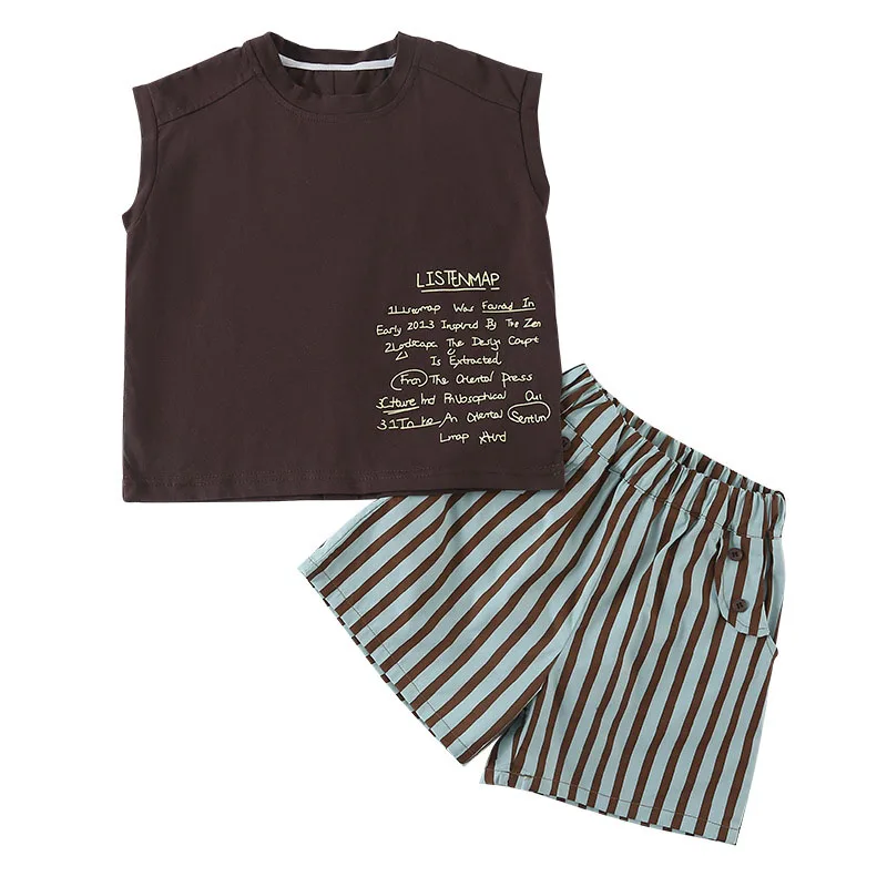MILANCEL, nuevo conjunto de ropa de verano para niños, chaleco con letras y pantalones cortos a rayas, traje para niños, disfraz de hermano y hermana - imagen 5