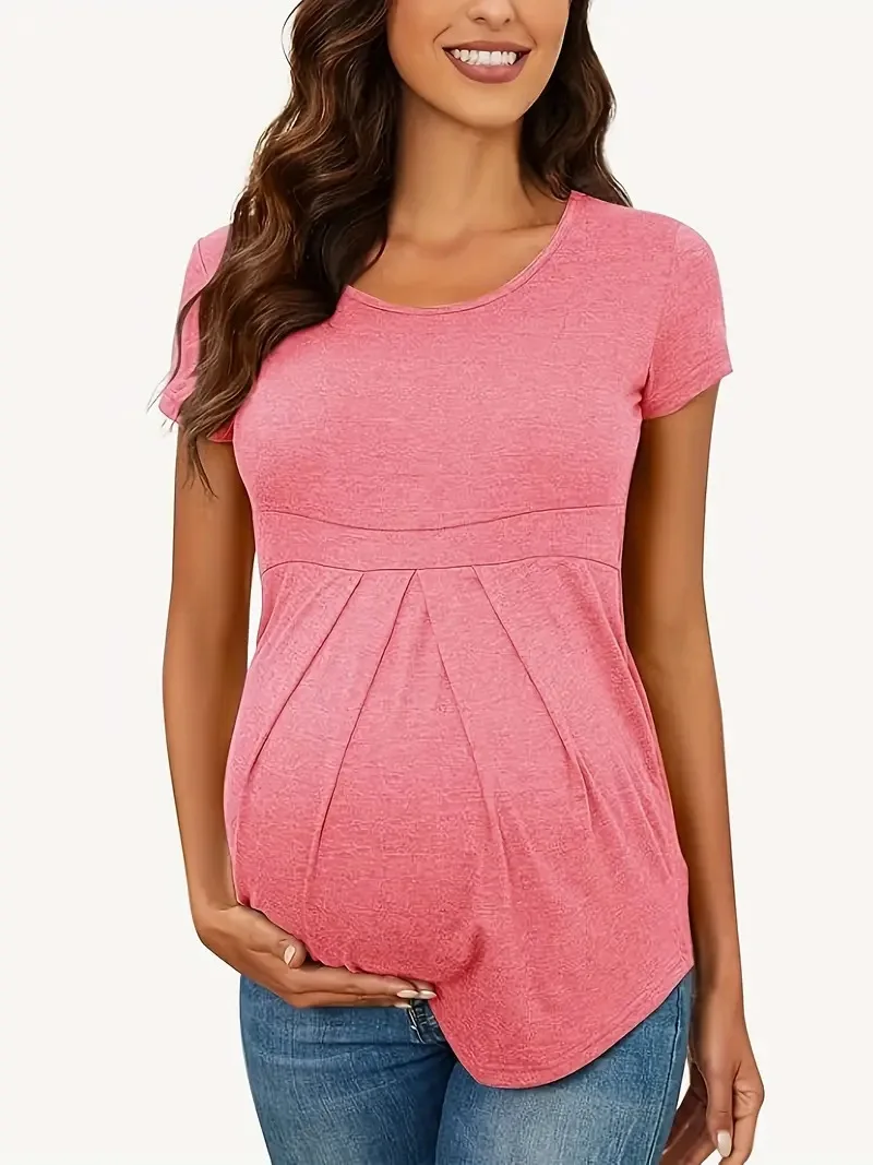 Camiseta de lactancia manga corta suave para embarazadas – Rojo sandía - imagen 4