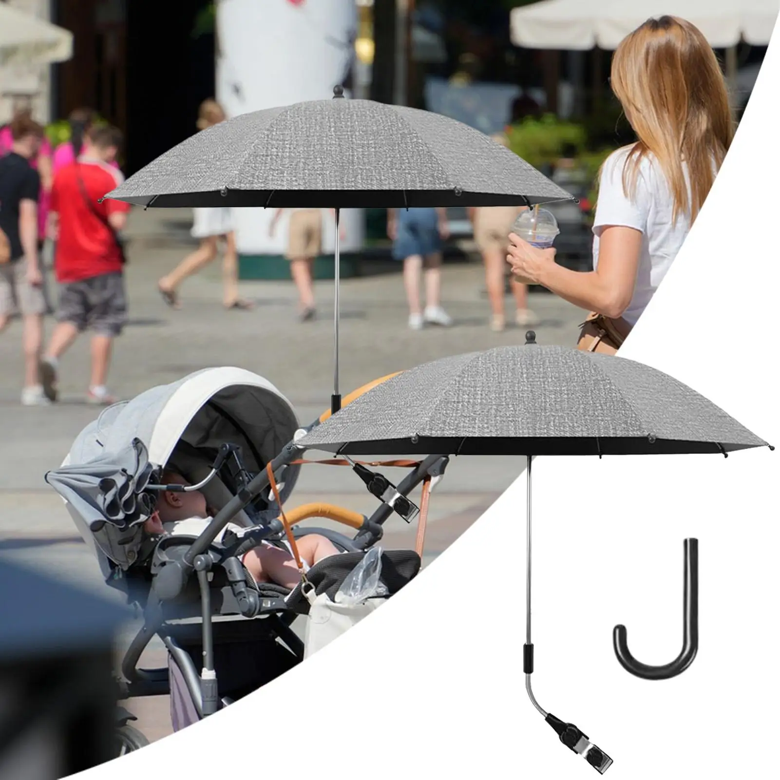 Paraguas para cochecito con Clip, paraguas portátil para cochecito, sombrilla impermeable para triciclo de bebé, cochecito para caminar, a prueba de lluvia - imagen 2