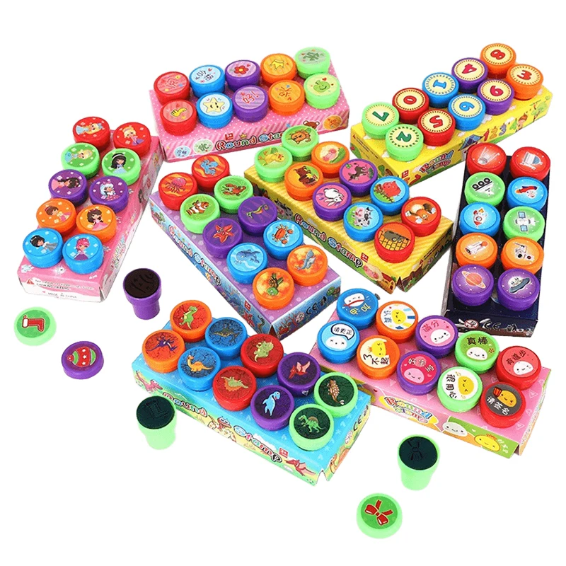 Juego de sellos surtidos en caja de sellos de dibujos animados, decoración de pintura artesanal, suministros de papelería, premio de recompensa para profesores, regalo, 10 Uds. - imagen 2