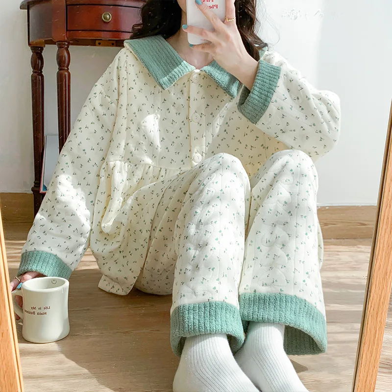 Pijama de lactancia de algodón grueso para embarazo y posparto - imagen 4