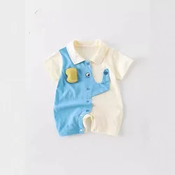 Mono de verano bebé niño elefante – Algodón cómodo y fresco
