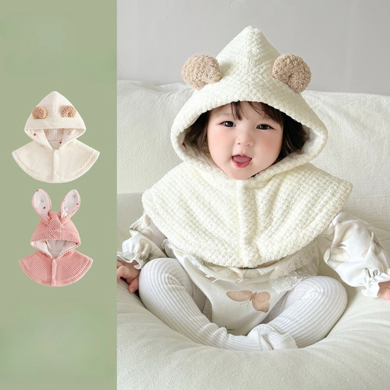 Gorro de invierno 3 en 1 para bebé, bufanda, chal, gorro acolchado integrado con orejeras y calentador de cuello, conjunto cálido todo en uno para bebés y niños pequeños - imagen 3