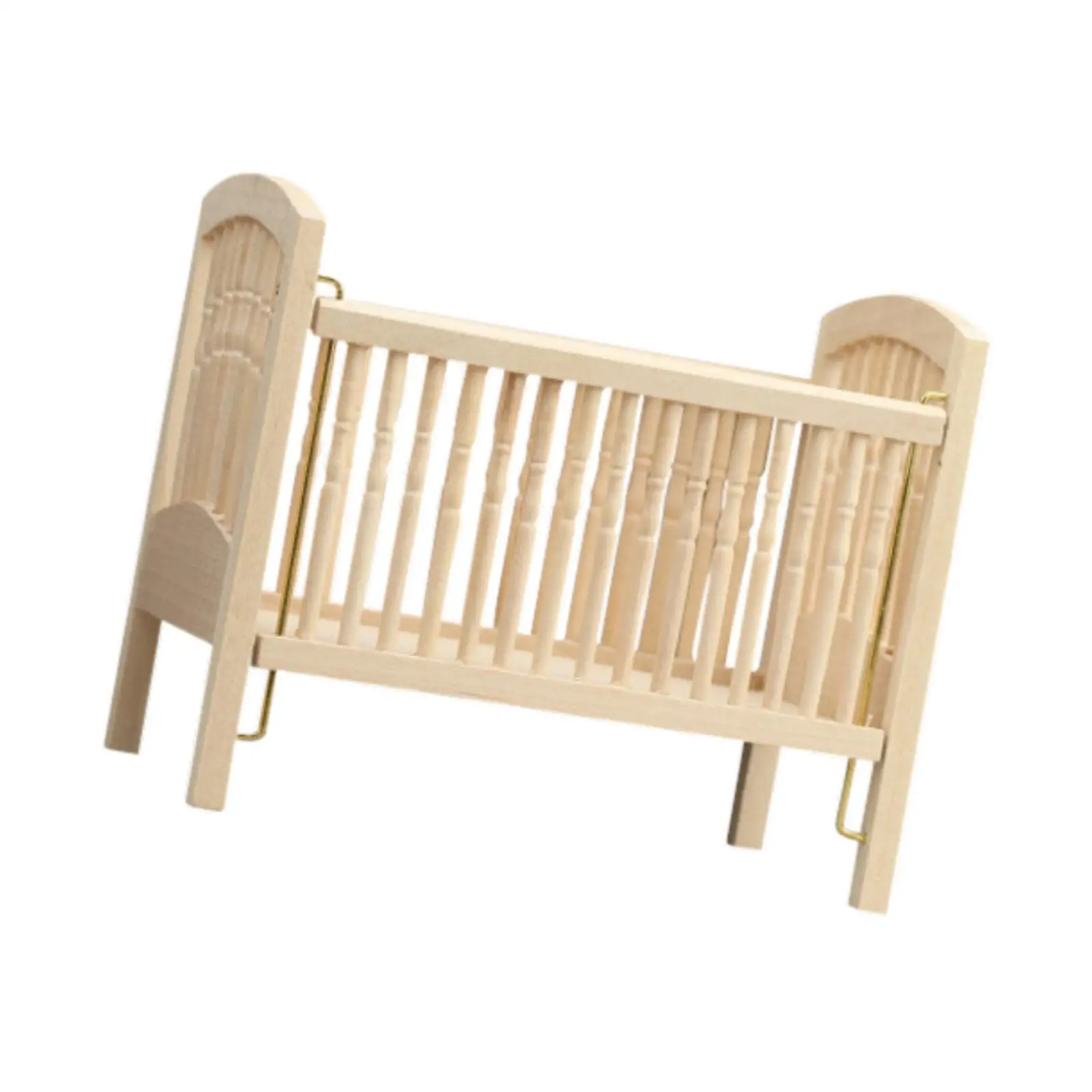 1:12 Wooden Baby Doll Crib Furniture Simulation Baby Bed Dollhouse Wooden Crib for Party Dollhouse Room