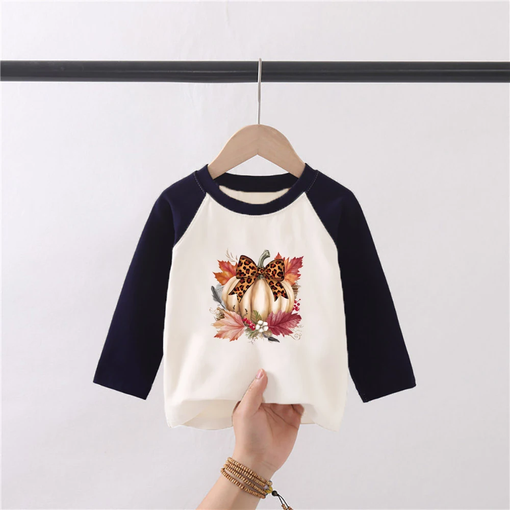 Camiseta de manga larga con parche de calabaza para niños, camisa de raglán de agradecimiento, Halloween, Acción de Gracias, otoño - imagen 2