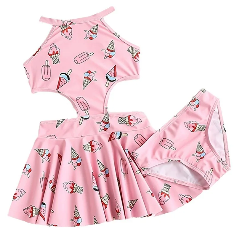 1 Juego de traje de baño bonito de dibujos animados para niña, moda Kawaii con estampado de helado, traje de baño para niña, ropa de playa suave de verano para niños - imagen 5