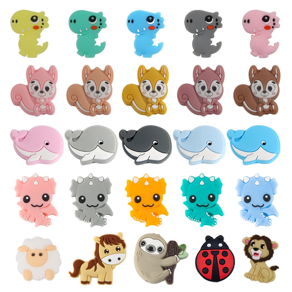 5/10 Uds. Cuentas de enfoque de silicona de animales dinosaurio León ardilla ballena para fabricación de joyería DIY collar pulsera pendientes Accesorios - imagen 4