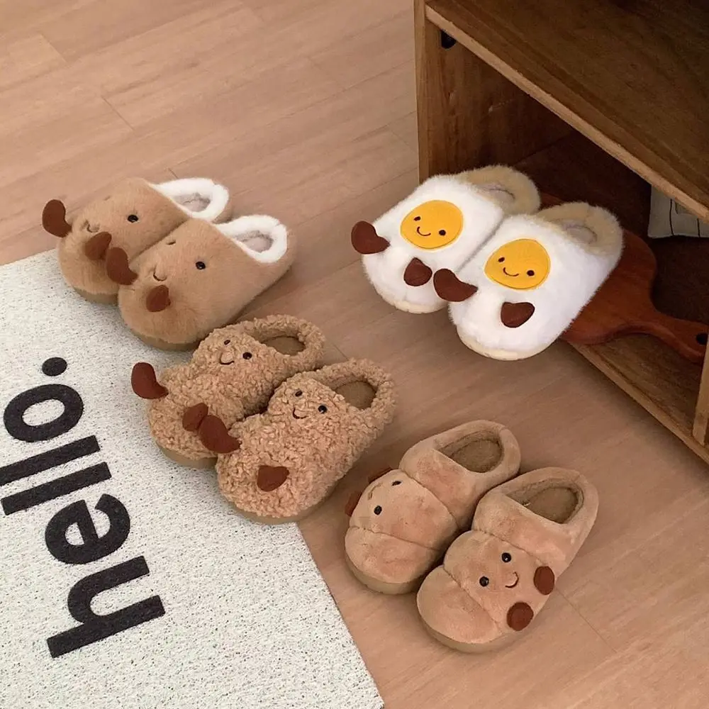Zapatillas de algodón kawaii a la moda para invierno, zapatos planos suaves antideslizantes para mantener el calor, pantuflas peludas con parte inferior gruesa para interior del hogar - imagen 5