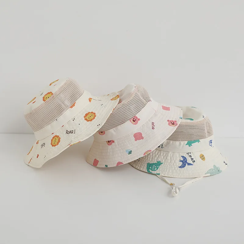 Sombrero de cubo para niños, novedad de verano, sombrero fino de malla para bebé, niño y niña, gorros de animales de dibujos animados bonitos, sombrero de pescador para niños al aire libre, gorra de pesca - imagen 2