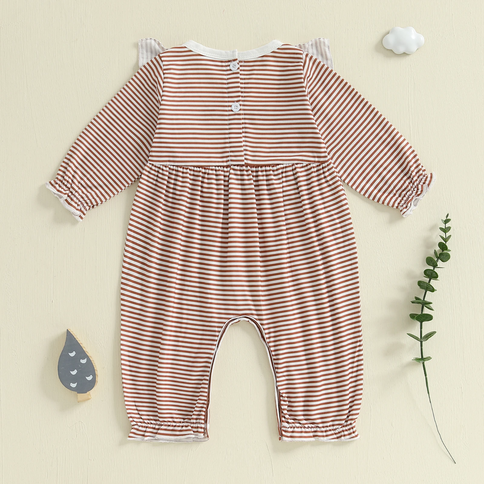 Mameluco informal para niñas recién nacidas, monos de manga larga a rayas con bordado de manzana/pato, ropa de moda infantil - imagen 5