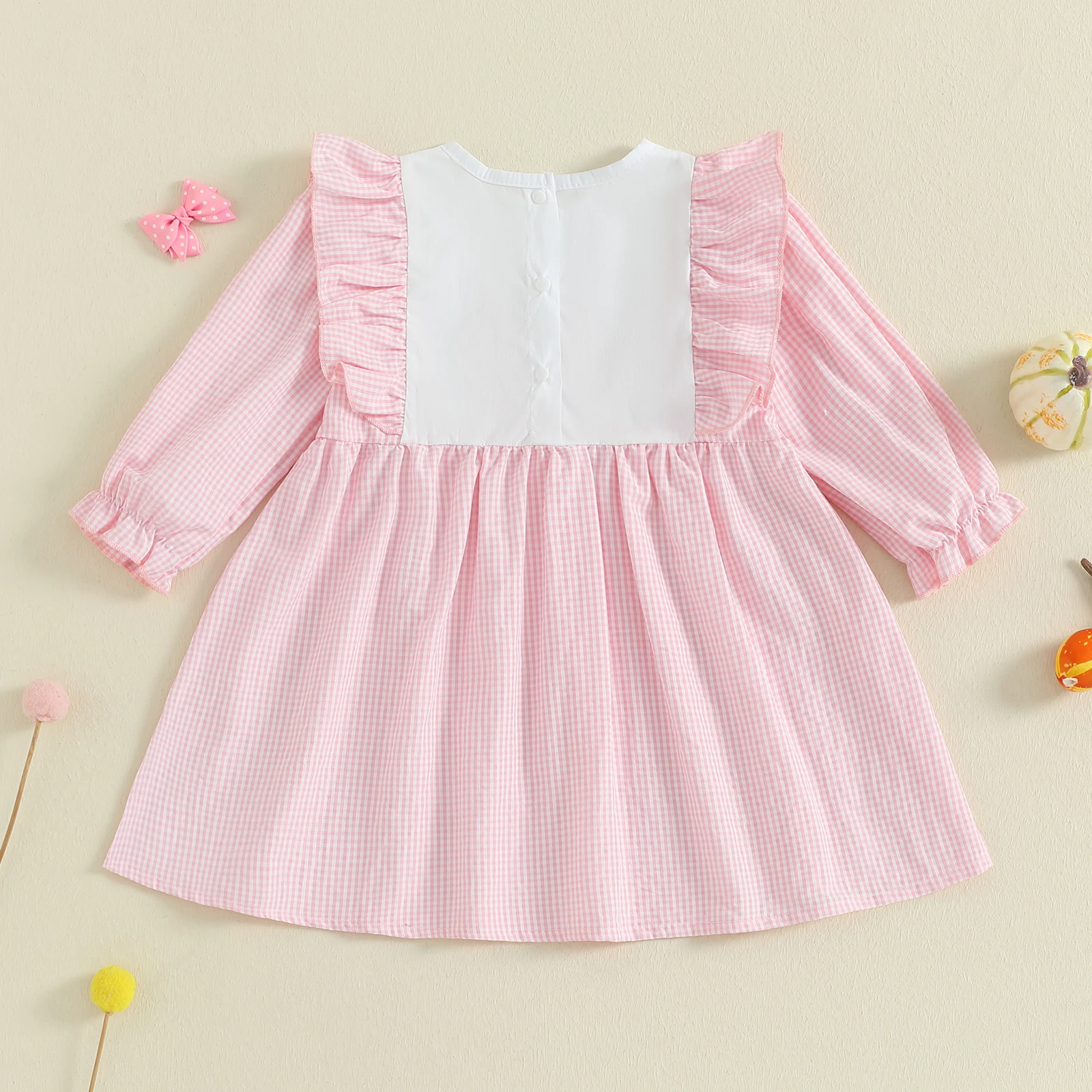 Vestido de otoño para niñas, manga larga, cuello redondo, lazo, bordado de calabaza, traje de Halloween para niños pequeños - imagen 2